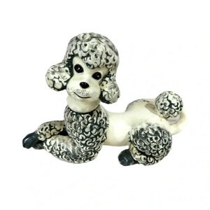 Vintage Mid Century Modern Ceramic French Poodle Hand painted Figurine 11.5x7.5”